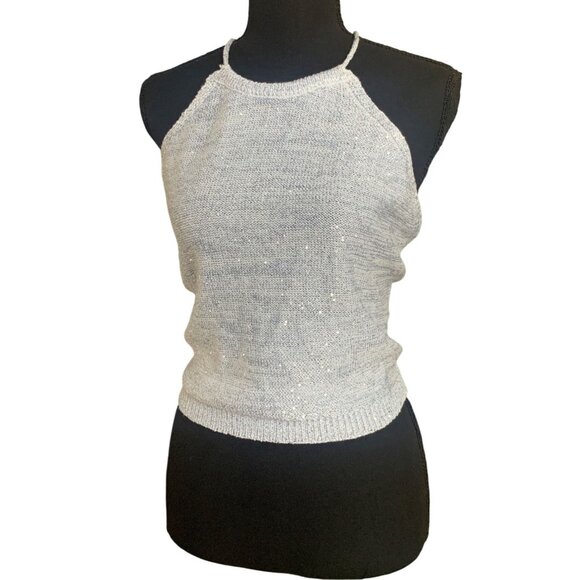 Wild Fable Womens Light Blue Halter Sequin Knit Backless Cropped Top Size XL - Picture 4 of 10
